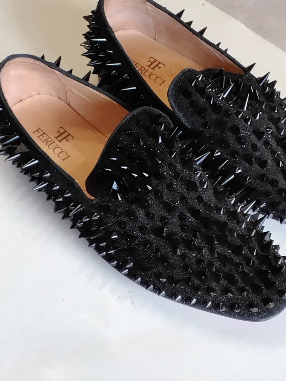 Ferucci Men's Black Spikes & Crystal Tuxedo Loafers - Size 11 - Red Bottoms